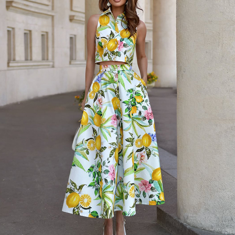 Summer Clothing Girls - Women's Fashion Lemon Print Sleeveless Shirt