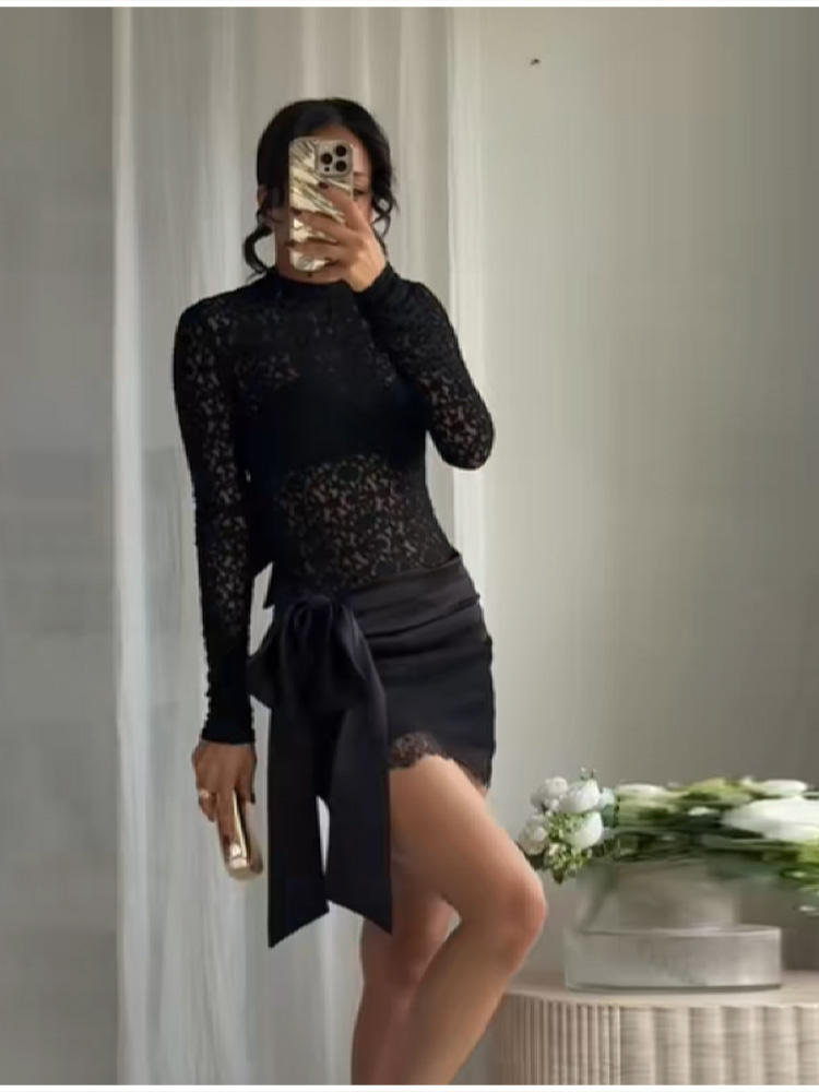 Fashion Black Lace Set Satin B - đánh giá và giá Summer Loving Clothing