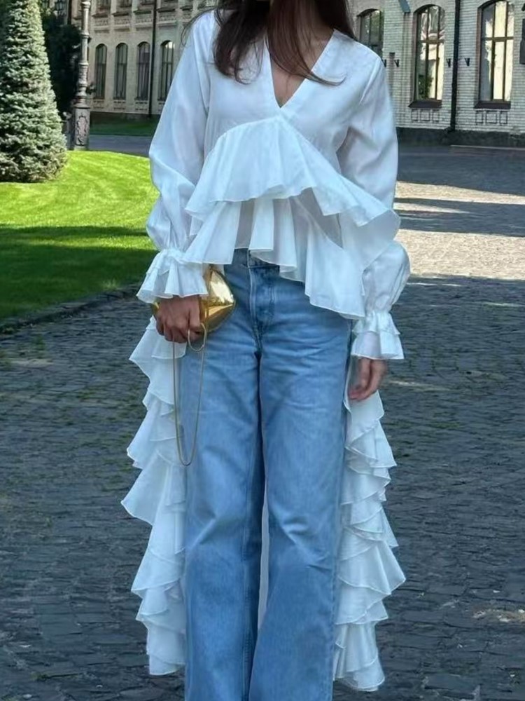 Fashion Ruffles Long Shirt Top - đánh giá và giá Summer Clothing Holiday