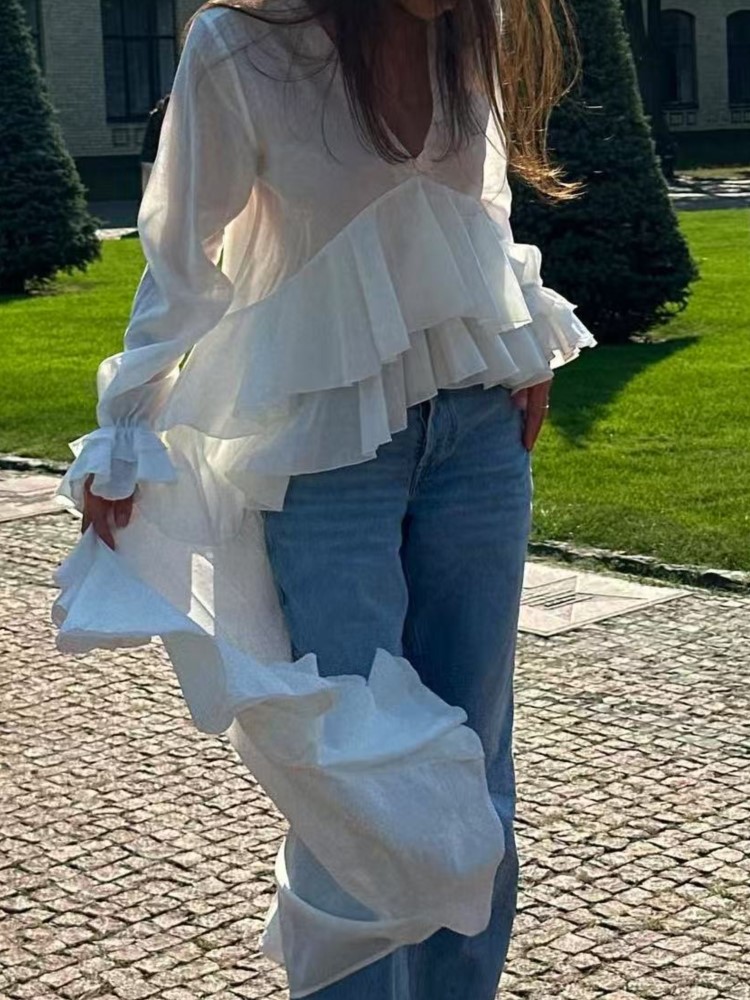 Fashion Ruffles Long Shirt Top - đánh giá và giá Summer Clothing Holiday
