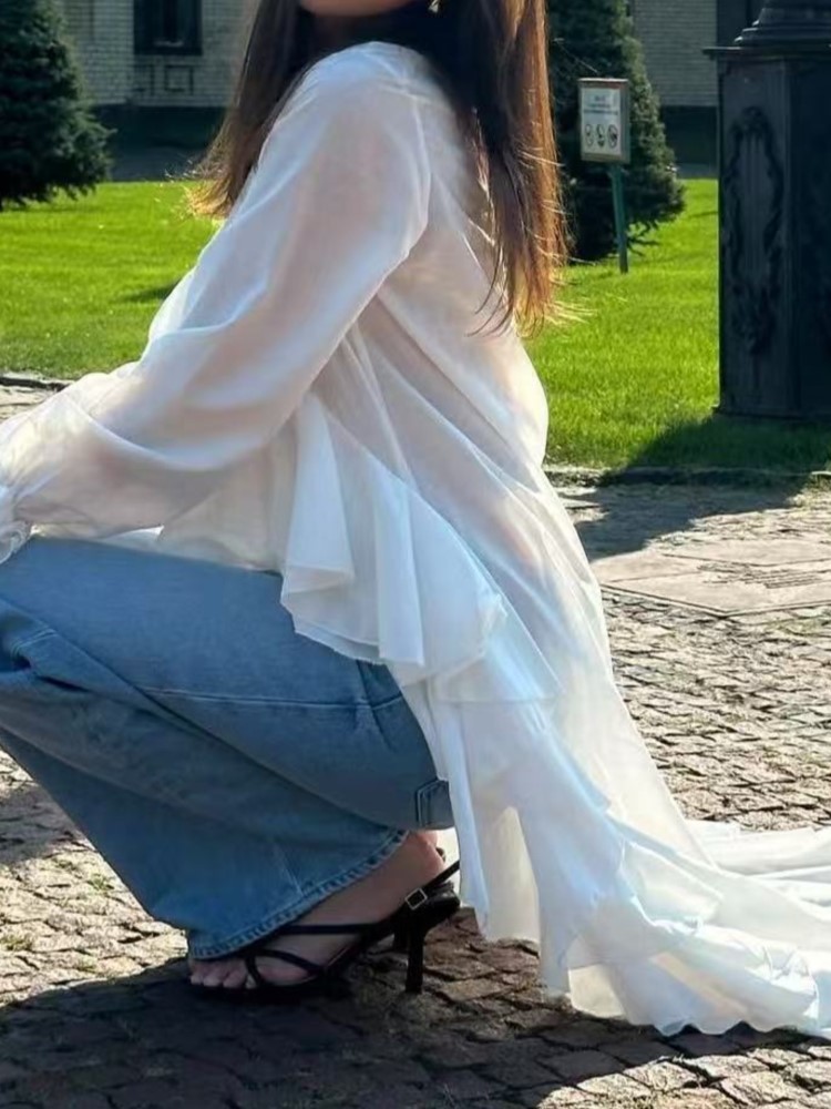 Fashion Ruffles Long Shirt Top - đánh giá và giá Summer Clothing Holiday