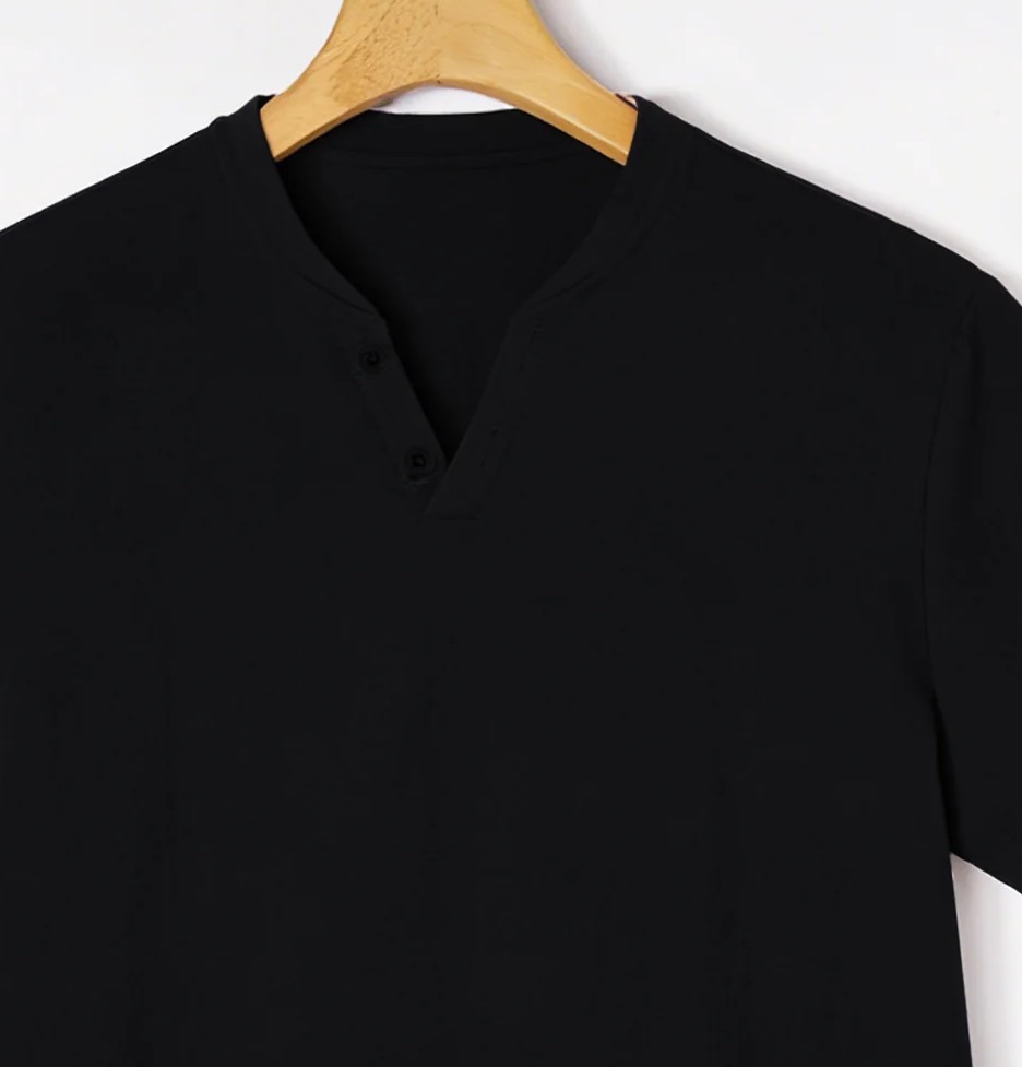 Elegant Black Henley Short-Sle - đánh giá và giá Summer Clothing For Young Men
