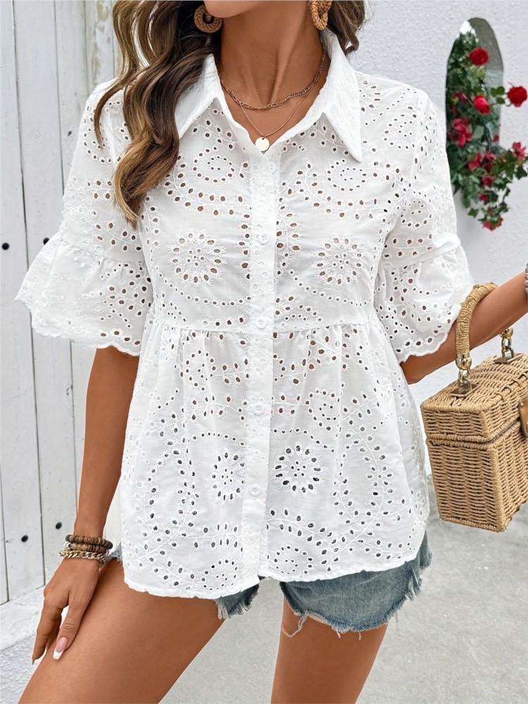 White Lace Hook Flower Hollow  - đánh giá và giá Summer Clothing Holiday
