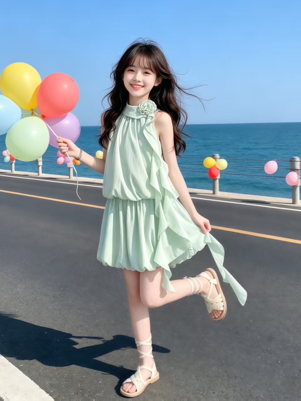 Mint Green Floral Neck Hanging - đánh giá và giá Summer Clothing Girls